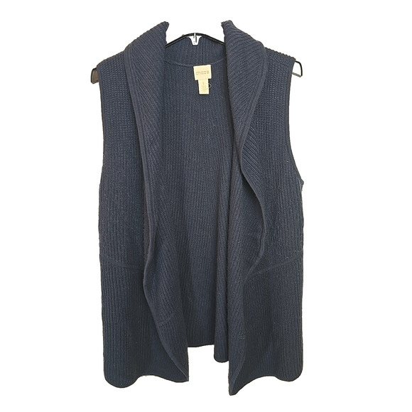 Chico's Navy Blue Open Front Ribbed Knit Draped Sweater Vest Womens Size 1 MD - Picture 1 of 9